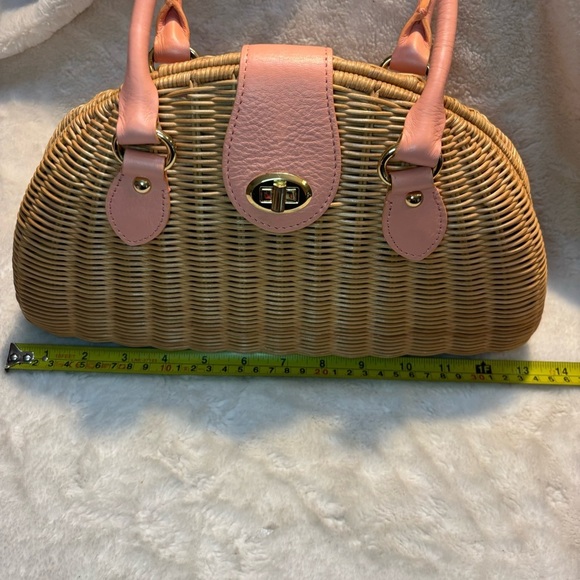 NEW Banana Republic Woven Bag Tan Rattan Pale Pink Leather Gold-tone Hardware - Picture 16 of 16